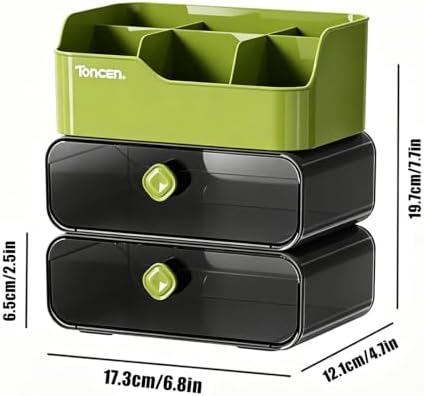 Desk Organizer with Drawers & Divided Compartments, Stackable Desktop Storage Caddy for Makeup and Office Stationery (Black)