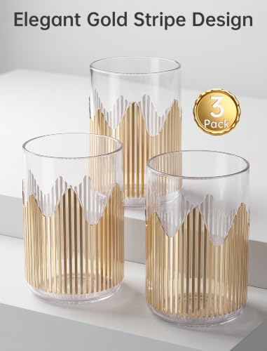 Clear Gold Striped Pen Holder, Makeup Brush & Toothbrush Cup