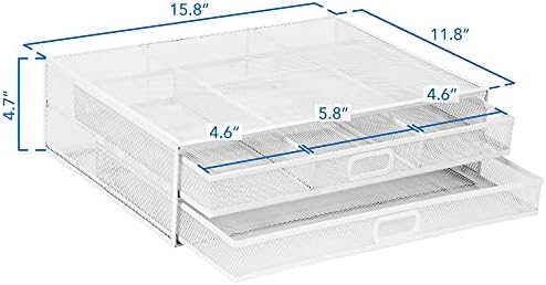 Mount-It! Mesh Computer Monitor Stand Riser [Metal] Desk Organizer with Two Pullout Storage Drawers for Desktop, Laptop, and Printer Accessories and Office Supplies (White)