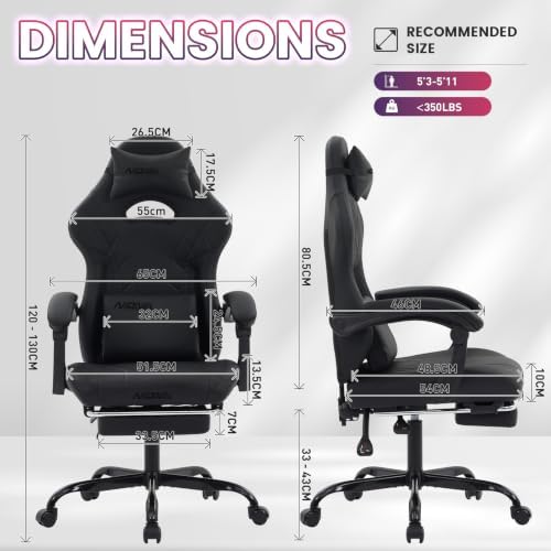 Gaming Chair with Footrest and Massage Lumbar Support, Ergonomic Computer Gamer Chair, Office Video Game Chairs with Adjustable Height and Backrest (Black)