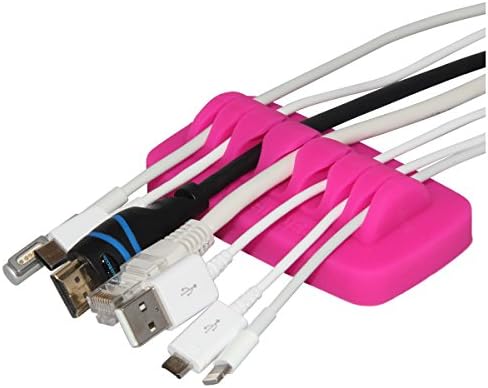 Heaviest Cable Organizer on the Market! Compact and Weighted Desktop Cord Holder for Desk and Nightstand, Eco-Friendly Silicone, No Bad Smell, Bundled with 4 Reusable Cable Ties! (Fuscia Pink)
