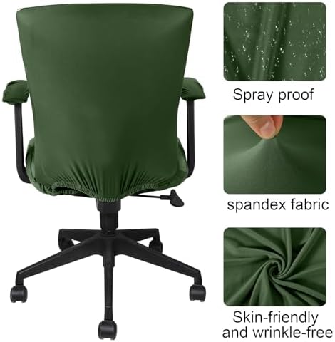 Tallew 4 Pcs Office Chair Covers Set Computer Universal Protective Stretchable Chair Seat Covers Desk Armrest Cover Slipcovers Pads Office Cushion Backrest for Rotating(Regular,Blackish Green)