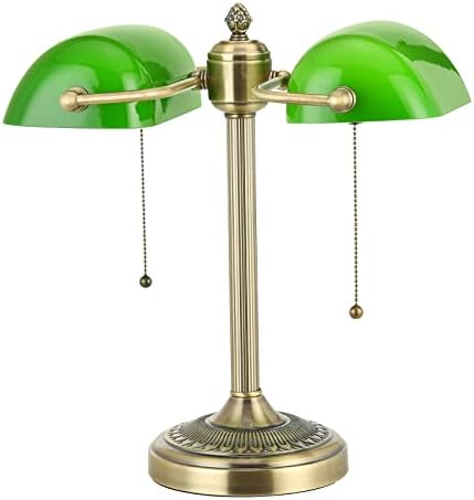 Green Double Head Glass Bankers Desk Lamp,Plug in