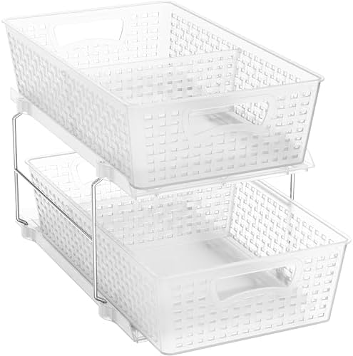 Simple Houseware 2 Tier Pull-Out Sliding Drawer Under Sink Storage, Clear