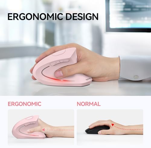 TECKNET Ergonomic Mouse, 4800 DPI Wireless Bluetooth Vertical, 3-Device