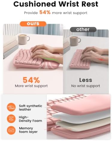 SABLUTE MA61 Wave Keys Combo Ergonomic Wireless Keyboard and Mouse, Pink