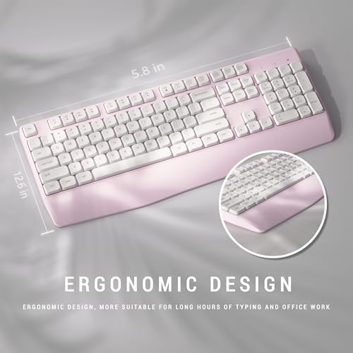 MPTOG Ergonomic Wireless Keyboard and Mouse Combo, Pink White