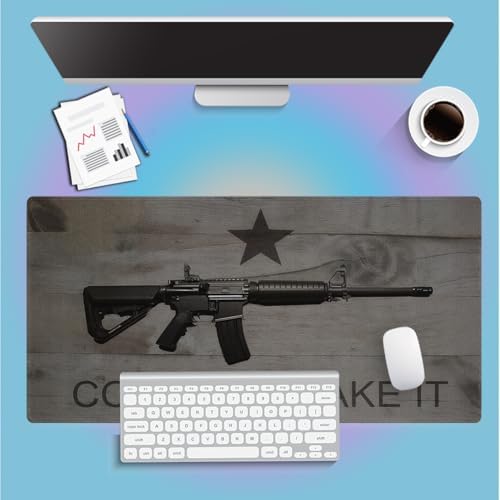 AR-15 Gun Large Mouse Pad, Come and Take It Rustic Grey Wooden Desk Mat