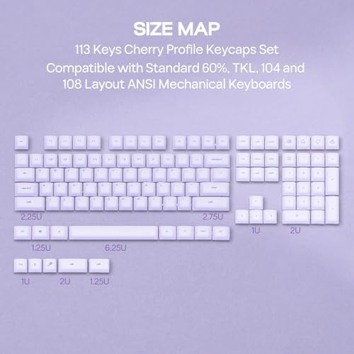 EPOMAKER AegisSil Keycap Set, Silicone Material, Cherry Profile, 113 Keys, 65%/75%/Full Size, Custom Keyboard Keycaps Set for Cherry MX, Kailh, Outemu, Gateron Mechanical Gaming Keyboard (Purple)
