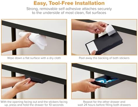 Bostitch Konnect Under Desk Drawer,Self-Adhesive Slide Out Storage Organizer with 4 Customizable Dividers,2 Count (Pack of 6)