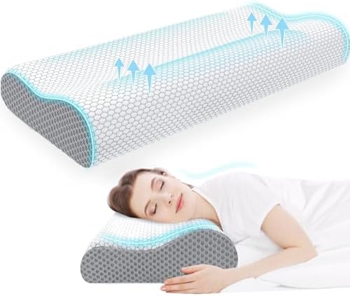 Neck Pillow for Sleeping, Ergonomic Cervical Bed Pillow, Grey King Size