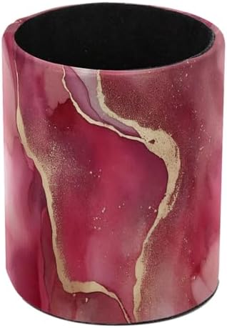Pink Marble Pen Holder Pencil Organizer Cute Pencil Cup Desk Decor Makeup Brush Holder PU Multifunctional Office Supplies for Home Classroom School