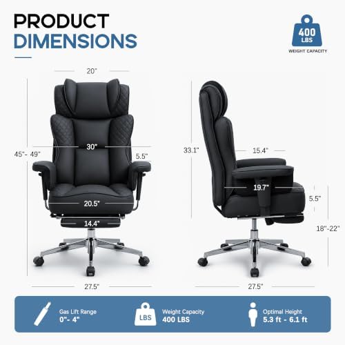 Office Desk Chair, High-Back Big and Tall Leather Chair with Footrest