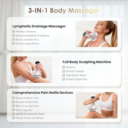 Lymphatic Drainage Massager, Anti Cellulite Massage Tool For Belly & Thigh Stretch Marks & Cellulite Reduction, Handheld Massage tools for Sciatica Nerve, shoulder, Hip, Muscle, Low Back Pain Relief