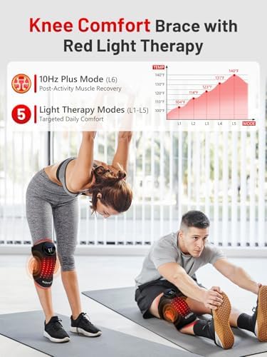 ROMISA Red Light Therapy Knee Brace Vibration Knee Massage for Pain Relief, 660nm&850nm Rechargeable Near Infrared Light Therapy Device for Knee/Elbow/Shoulder Faster Recovery for Cordless Use