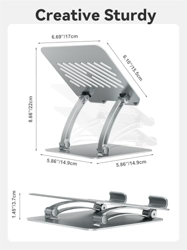 tounee Tablet Holder Stand, Dual Rod Adjustable Aluminum Desktop Stand, Compatible with 4.7-16.9" iPads, Surface Tablets, Portable Monitors, Kindle & More (Silver)