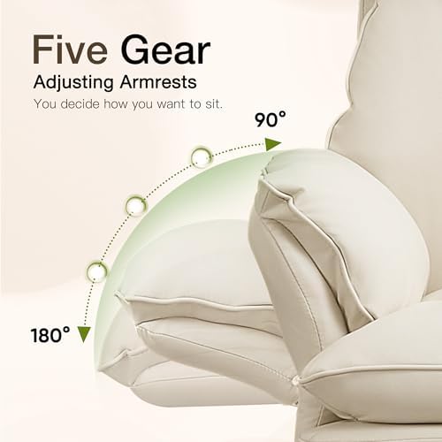 JOMEED Cloud Cross Legged Office Chair with Footrest,Flip Armrest,Beige
