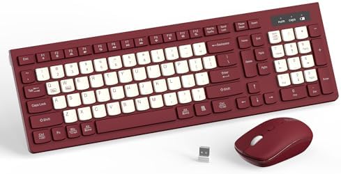 Wireless Keyboard and Mouse Combo Silent for Office and Home(Wine Red-B)