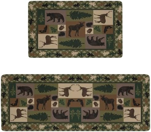 Western Texas Wildlife Kitchen Mats, 2PCs, 17.3"x47"+17.3"x29"