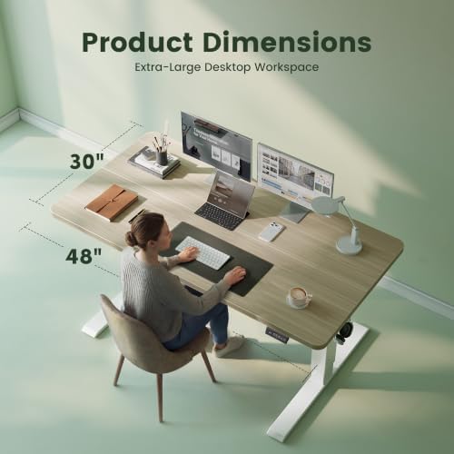 CubiCubi 48x30 Large Electric Standing Desk, 30" Deep Desktop, Light Walnut