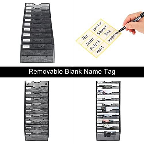 PAG-Mass Hanging Wall File Holder Organizer Mail Sorter Literature Rack for Office, 10 Pockets, Black