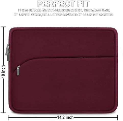 Laptop Case 14 inch, Slim Portable Monitor Protective Cover with Front Pocket, Traveling Carrying Laptop Sleeve Compatible for MacBook Air/Pro, HP, Dell, Lenovo, Acer, Wine Red