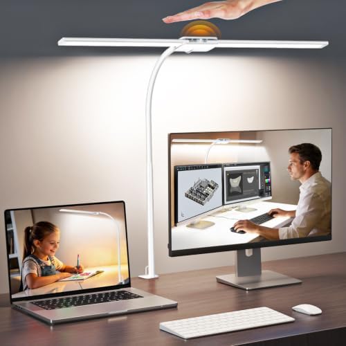 Syrinx LED Desk Lamp, Dual Head Desk Light with Clamp, Eye-Care Table Lamp