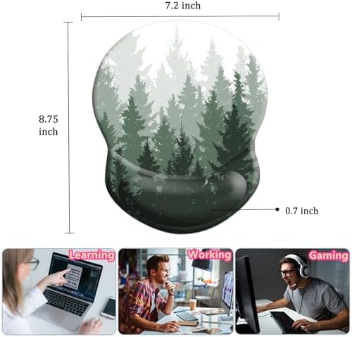Ergonomic Mouse Pad with Support - Comfortable Wrist Rest, Non-Slip PU Base for Home Office, Studying, Gaming (Foggy Forest)
