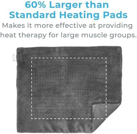Pure Enrichment PureRelief Ultra-Wide Microplush Heating Pad - 20” x 24” XXL Size & 6 Heat Settings for Temporary Neck, Shoulder & Back Pain Relief - Moist Heat Option & Machine Washable (Gray)