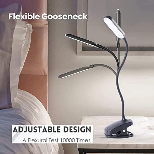 COLORLIFE Desk Lamp Clip On Light-7W 2600mAH Flexible Gooseneck Battery Operated Rechargeable Reading Lamp with Clamp & Stepless Brightness for Desk,Piano,Bed Headboard and Computers