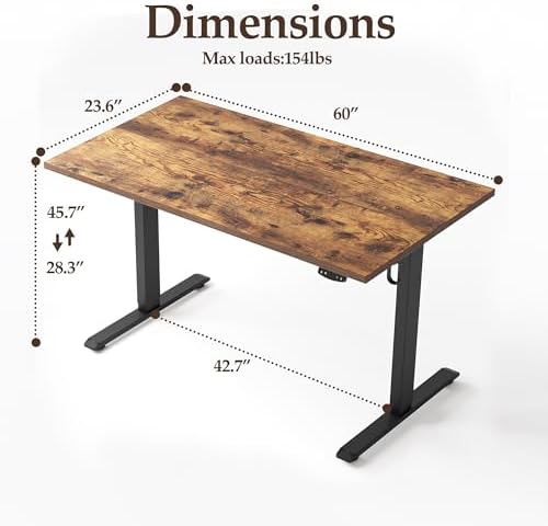 Klicelor 60 Inch Large Electric Standing Desk, Height Adjustable Office Desk, Sit Stand Up Computer Gaming Desk with Memory Preset, Two-Piece Desktop, Rustic Brown