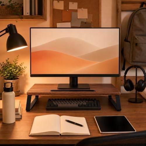 Monitor Stand Riser for Desk, Wood Look, Metal Legs