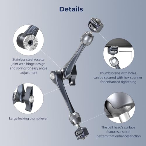 SMALLRIG 11" Rosette Magic Arm, Camera Monitor Mount, Articulating Arm with 1/4"-20 and 3/8"-16 Locating Screw for ARRI, Max Load Capacity 3kg Friction Arm, for Cameras, Monitors, LED Lights