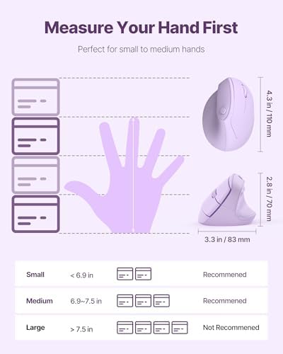 Ergonomic Mouse, USB+Bluetooth Dual Connection, Wireless Vertical Mouse for Reducing Wrist Pain, 1000/1600/2400 DPI, Ergo Mouse with Quiet Click for Windows Mac OS PC Computer Laptop, Purple