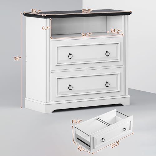 Itaar 2 Drawer File Cabinet, Farmhouse Filing Cabinet for Home Office Fits Letter, Legal, A4 Size, Wood Lateral File Cabinet with Printer Stand, Storage Shelf, White