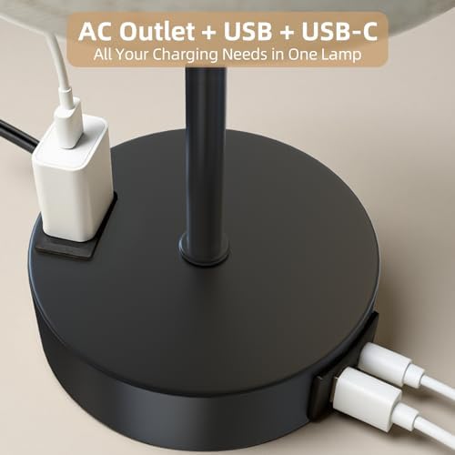 2PCS Table Lamp for Bedroom, Dimmable Touch, AC Outlet, USB A+C