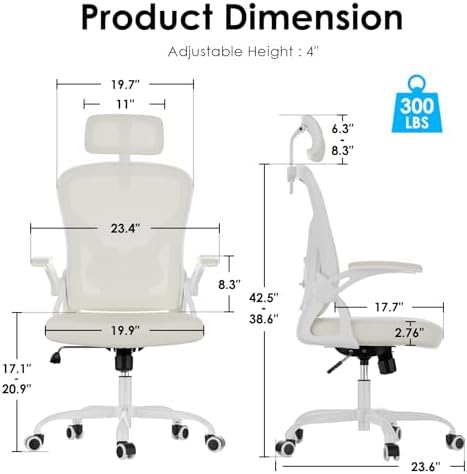 Farini Ergonomic Office Chairs with Headrest, Set of 4, White & Beige
