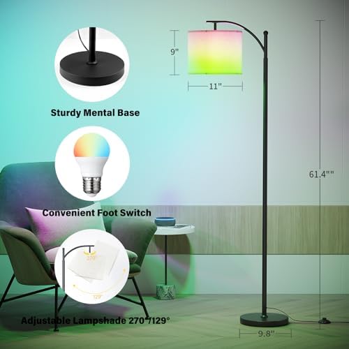 SUNMORY Arc Floor Lamp, Smart APP Remote Control Standing RGB Lamp