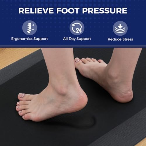 17 x 24 Inch Anti Fatigue Comfort Mat, 1 Inch Extra Thick Waterproof Mat, Non-Slip Standing Desk Mat for Offices, Home, Garages (Black, 24" L x 17" W x 1" Th)