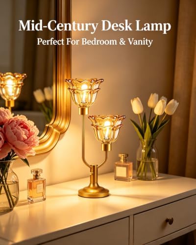 Mid Century Modern Flower Gold Table Lamp Dimmable Vintage Gift