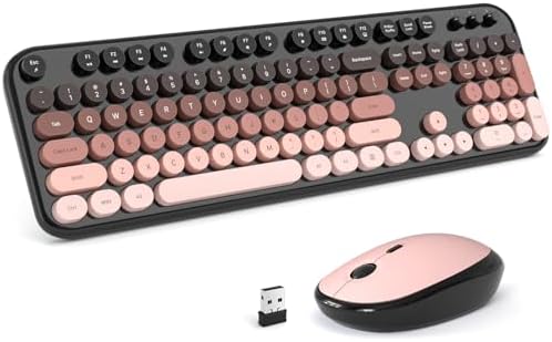 MOFII Wireless Keyboard and Mouse Combo, Full Size 2.4G Retro Round Computer Keyboard and Mouse Set, Plug and Play, for Windows, Computer, Desktop, PC, Notebook - (Lovely BlackBerry Gradient)