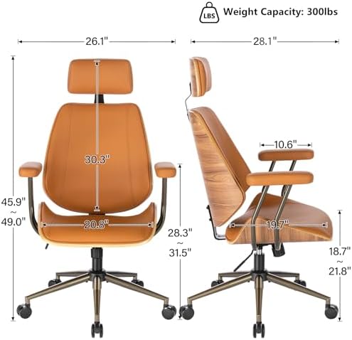 High Back Ergonomic Office Chair, with Headrest & Arms, Brown