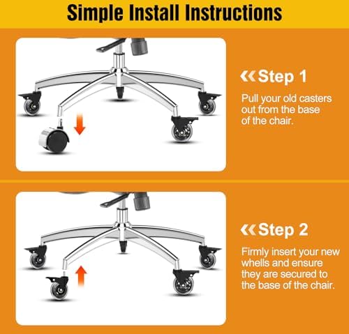 Office Chair Casters, 3" Heavy Duty Locking Wheels Universal Fit