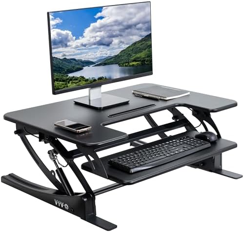 VIVO Black 32 inch Standing Desk Converter, DESK-V000VS