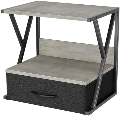 aboxoo Printer Stand for Desk with Storage Drawer, 2 Tier Desktop Or Under Desk Shelf, Multi-Purpose Desks Organizer for Home Office, fit Fax Machine/3D Printer/Scanner, Grey