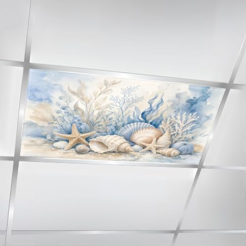 6 Pcs Fluorescent Light Covers for Ceiling Lights beige shells stars pebbles Magnetic Light Filters Decorative for Classroom Office Hospital Home 4x2 Ft