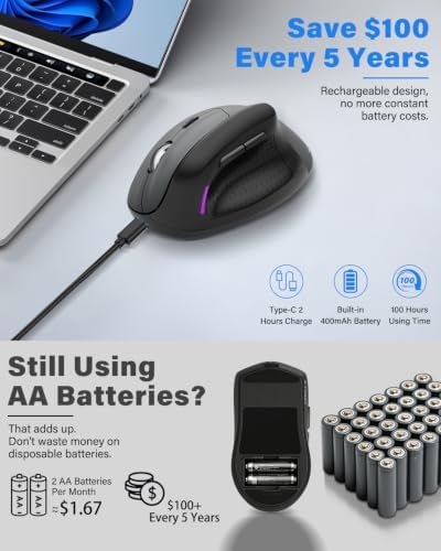 X45 Ergonomic Vertical Mouse, Bluetooth & Wireless Mice, Quiet Clicks