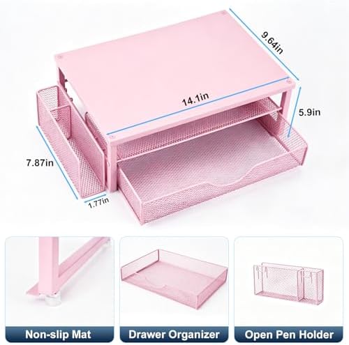 Spacrea Desk Organizers and Accessories, Printer Stand with Storage, Pink
