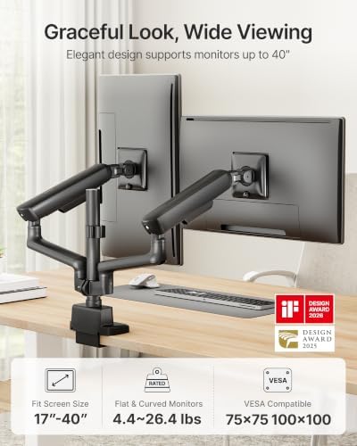 monTEK Tall Mechanical Spring Dual Monitor Arm with USB for 27 32 34 Screen