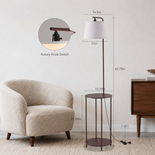 Floor Lamp with Table, 2-in-1 Side Table Floor Lamp with Linen Shade